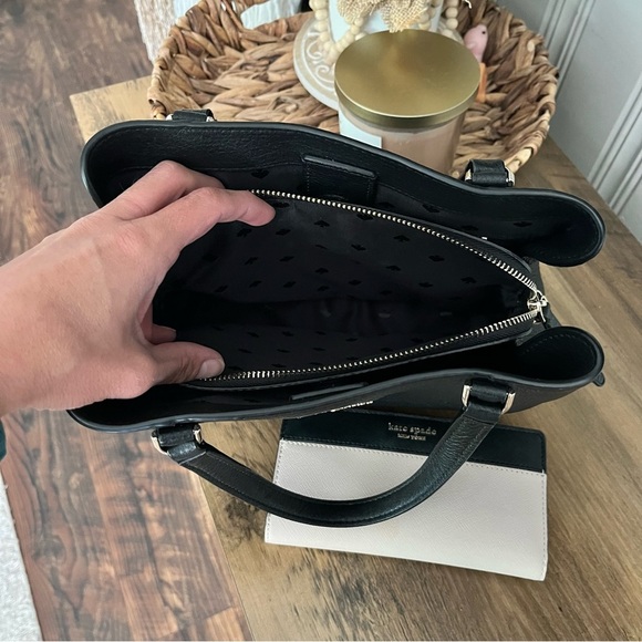 Kate Spade Medium Triple Compartment Satchel Jackson Black With Wallet - Picture 6 of 13